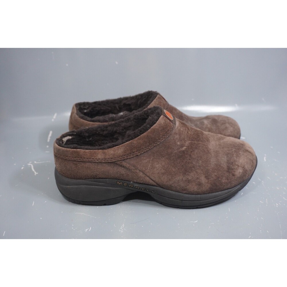 Merrell Primo Chill Slide Women US 9 Shoes Chocolate Suede Faux Fur Lined Clog